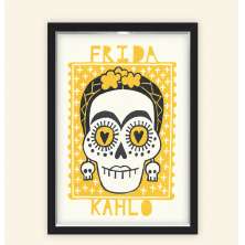 Quadro Caixa 23X33cm Frida Caveira Amarelo