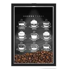 Quadro Caixa 33x43 cm Porta Grãos de Café (Com Led) Nerderia e Lojariagraos cafe types preto