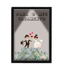 Quadro Caixa Cofre 33x43 cm Para o seu Casamento (Com Led)Nerderia e Lojaria noivo e noiva preto