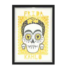 Quadro Caixa Com Led Frida Caveira Amarelo