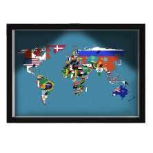 Quadro Caixa MAPA 33x43 cm (Com Led) Lojaria e Nerderia. viagens lugares bandeiras preto