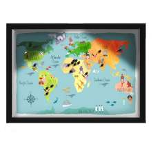 Quadro Caixa MAPA 33x43 cm (Com Led) Lojaria e Nerderia. viagens lugares ilustrados preto