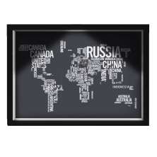 Quadro Caixa MAPA 33x43 cm (Com Led) Lojaria e Nerderia. viagens lugares textos preto