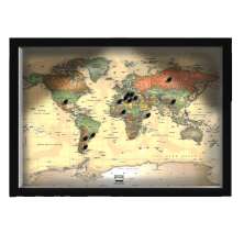 Quadro Caixa MAPA 33x43 cm (Com Led) Lojaria e Nerderia. viagens lugares vintage preto