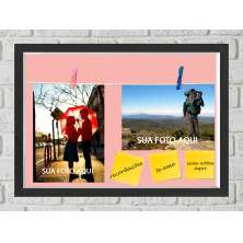 Quadro Caixa Porta Foto e Recadinho com Varal 23x33cm fundo rosa preto