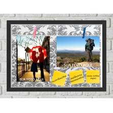 Quadro Caixa Porta Foto e Recadinho com Varal 23x33cm petalas cinza old preto