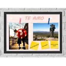 Quadro Caixa Porta Foto e Recadinho com Varal 23x33cm te amo  preto