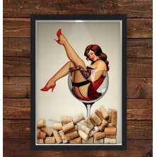 Quadro Caixa Porta Rolhas Vinho Pin Up Vinho