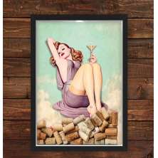 Quadro Caixa Porta Rolhas Vinho Pin Up Wine