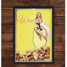 Quadro Caixa Porta Rolhas Vinho Pin Up Wine Girl