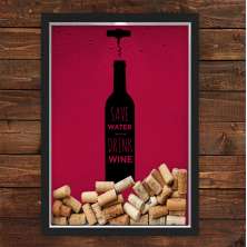 Quadro Caixa Porta Rolhas Vinho Save Water Wine