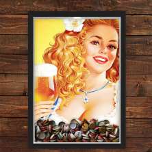 Quadro Caixa Porta Tampinha Cerveja Com Led Pin Up Girl Beer
