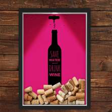 Quadro Caixa Rolha Vinho Com Led Save Water Wine