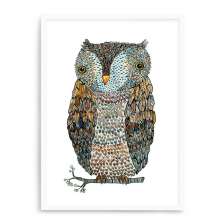 Quadro Decorativo 23x33cm Nerderia e Lojaria branco coruja penas branco