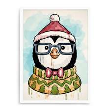 Quadro Decorativo 23x33cm Nerderia e Lojaria branco pinguim aquarela branco