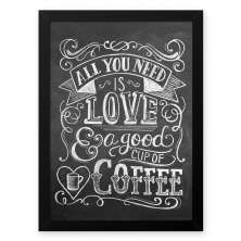 Quadro Decorativo 23x33cm Nerderia e Lojaria lousa love and coffee branco