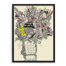 Quadro Decorativo 33x43cm Nerderia e Lojaria flores e peixes preto