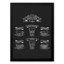 Quadro Decorativo 33x43cm Nerderia e Lojaria graos cafe know your preto