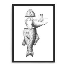 Quadro Decorativo 33x43cm Nerderia e Lojaria paeixe passaro preto