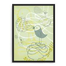 Quadro Decorativo 33x43cm Nerderia e Lojaria passarinhos verdes preto