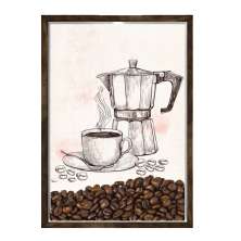 Quadro Decorativo Caixa Porta Grãos de Café 23x33cm Nerderia e Lojaria graos cafe maquina madeira