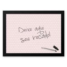 Quadro Decorativo Para Recados  33x43cm Nerderia e Lojaria bolinhas rosa preto