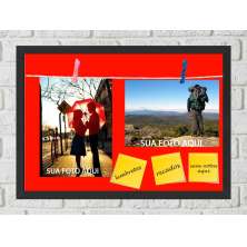 Quadro Porta Foto e Recadinho com Varal 23x33cm fundo vermelho preto