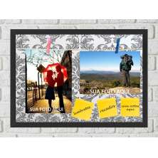 Quadro Porta Foto e Recadinho com Varal 23x33cm petalas cinza old preto