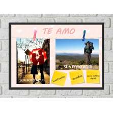 Quadro Porta Foto e Recadinho com Varal 23x33cm te amo  preto