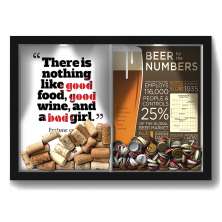Quadro Porta Rolha Vinho E Tampinha Cerveja (2 Em 1) 33x43 cm  - Com LED Nerderia e Lojaria bab girl e beer numbers preto