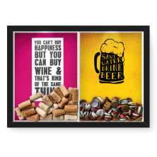 Quadro Porta Rolha Vinho E Tampinha Cerveja (2 Em 1) 33x43 cm  Nerderia e Lojaria Happiness e save water preto