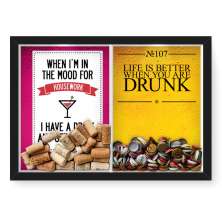 Quadro Porta Rolha Vinho E Tampinha Cerveja (2 Em 1) 33x43 cm  Nerderia e Lojaria housework e drunk preto