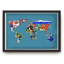 Quadro mapa  33x43 cm NERDERIA E LOJARIA viagens lugares bandeiras preto