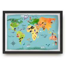 Quadro mapa  33x43 cm NERDERIA E LOJARIA viagens lugares ilustrado preto