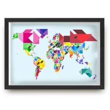 Quadro mapa  33x43 cm NERDERIA E LOJARIA viagens lugares origami preto