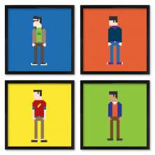 Quadros 20X20 (4 Uni) Nerderia Big Bang Theory 8 Bits