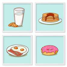 Quadros 20X20 (4 Uni) Nerderia Breakfast Cartoon 01