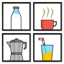 Quadros 20X20 (4 Uni) Nerderia Breakfast Vetor 01