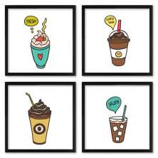 Quadros 20X20 (4 Uni) Nerderia Cafe Cartoon