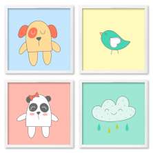 Quadros 20X20 (4 Uni) Nerderia Cafe Cartoon