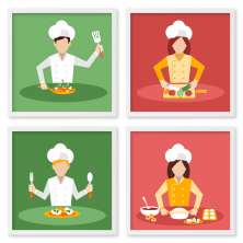 Quadros 20X20 (4 Uni) Nerderia Chefs Vetor