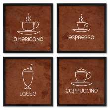 Quadros 20X20 (4 Uni) Nerderia Coffee Icons 01