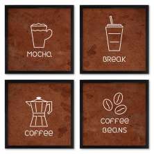 Quadros 20X20 (4 Uni) Nerderia Coffee Icons 02