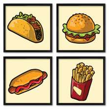 Quadros 20X20 (4 Uni) Nerderia Comidas Desenho