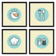 Quadros 20X20 (4 Uni) Nerderia Cozinha Icones