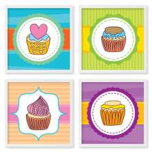 Quadros 20X20 (4 Uni) Nerderia Cupcakes Desenho