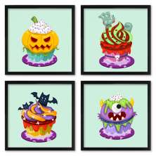 Quadros 20X20 (4 Uni) Nerderia Cupcakes Halloween