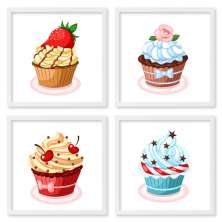 Quadros 20X20 (4 Uni) Nerderia Cupcakes Ilustracao 02