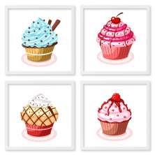 Quadros 20X20 (4 Uni) Nerderia Cupcakes Ilustracao 03