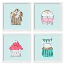 Quadros 20X20 (4 Uni) Nerderia Cupcakes Linhas